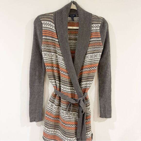 Splendid Cardigan with Belt Patterned Gray and Orange Women's Sweater size S - Picture 3 of 7